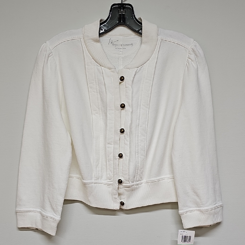 Vtg Y2K, Citizens Of Humanity Crop Button Up Sweatshirt jkt, cream, Sz Large